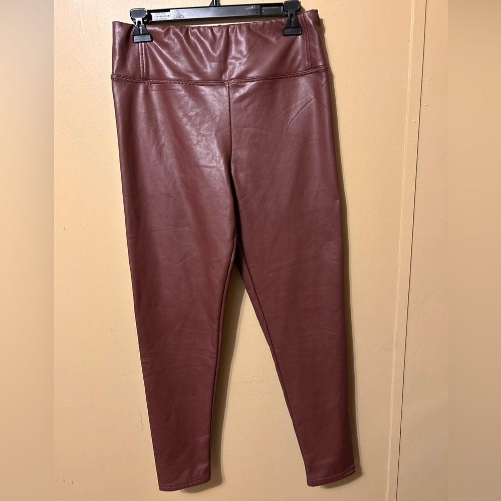 Scoop Women’s Faux Leather Leggings Burgundy Brown Size 12 14  Excellent Shape